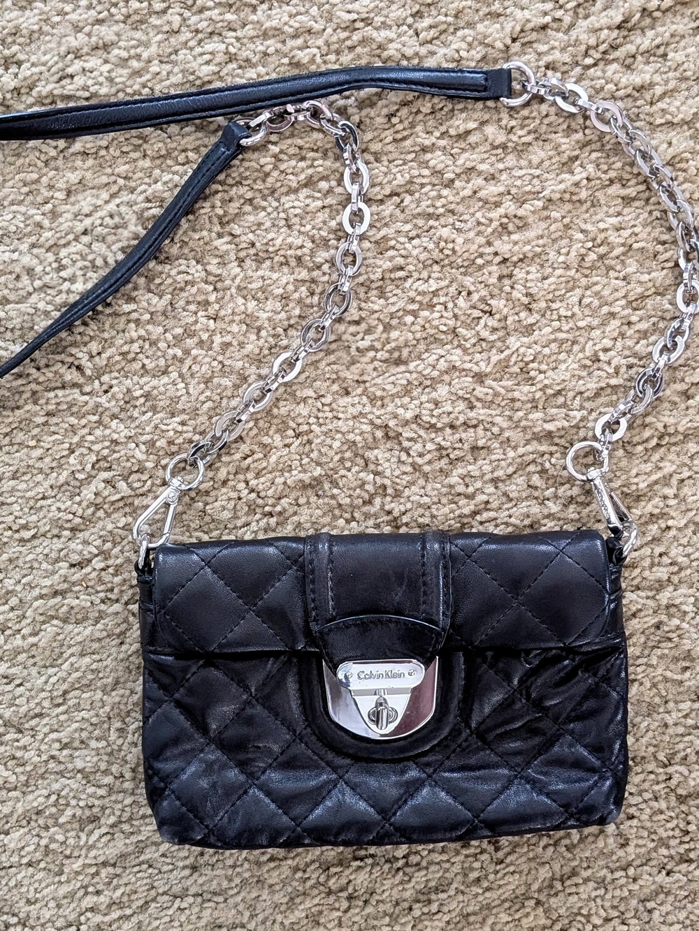 Calvin Klein Black Quilted Chain Crossbody Bag